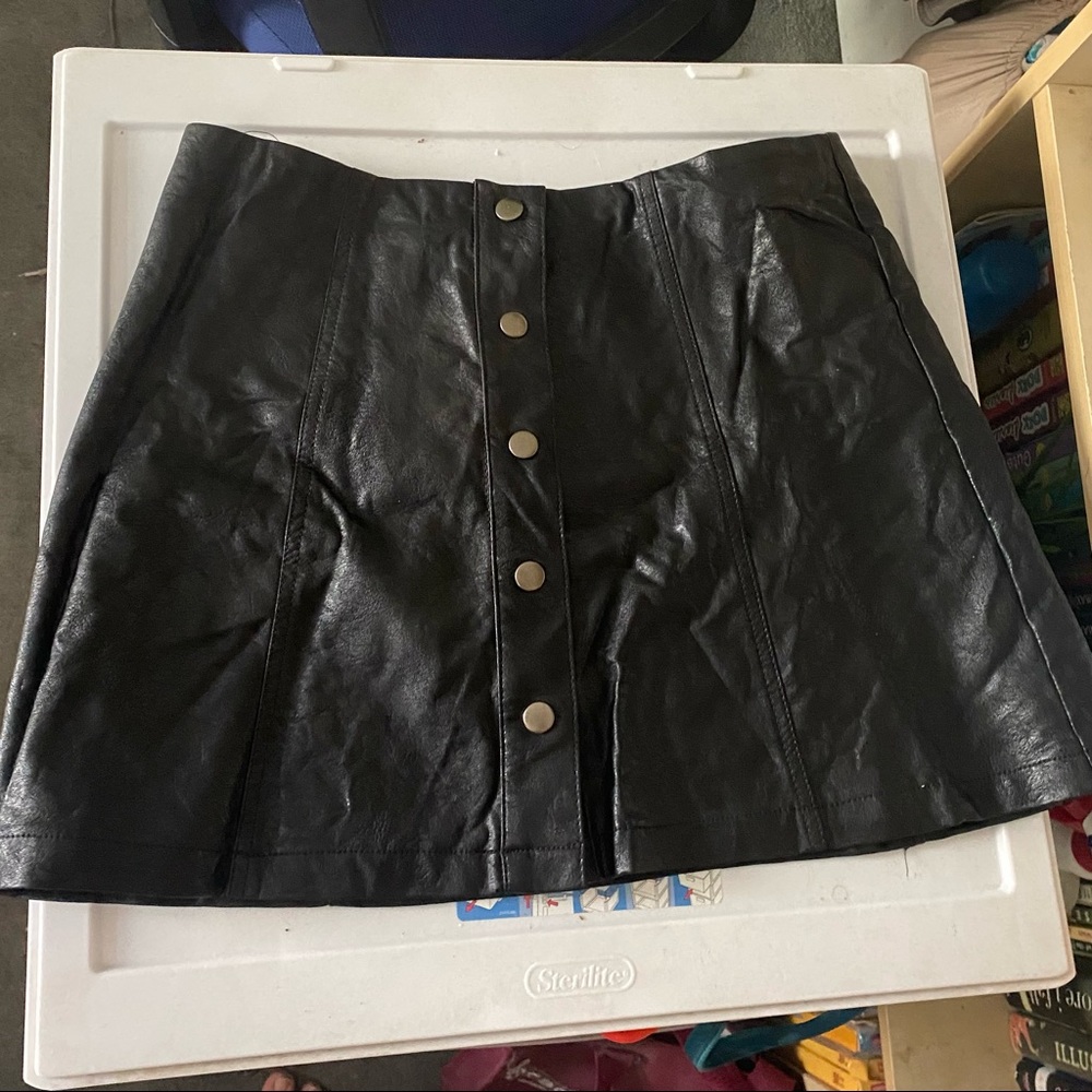 Leather button up mini skirt